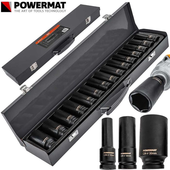 POWERMAT Zestaw Nasadek Udarowych 10-30mm Hex 15szt 1/2" 78mm PM1383