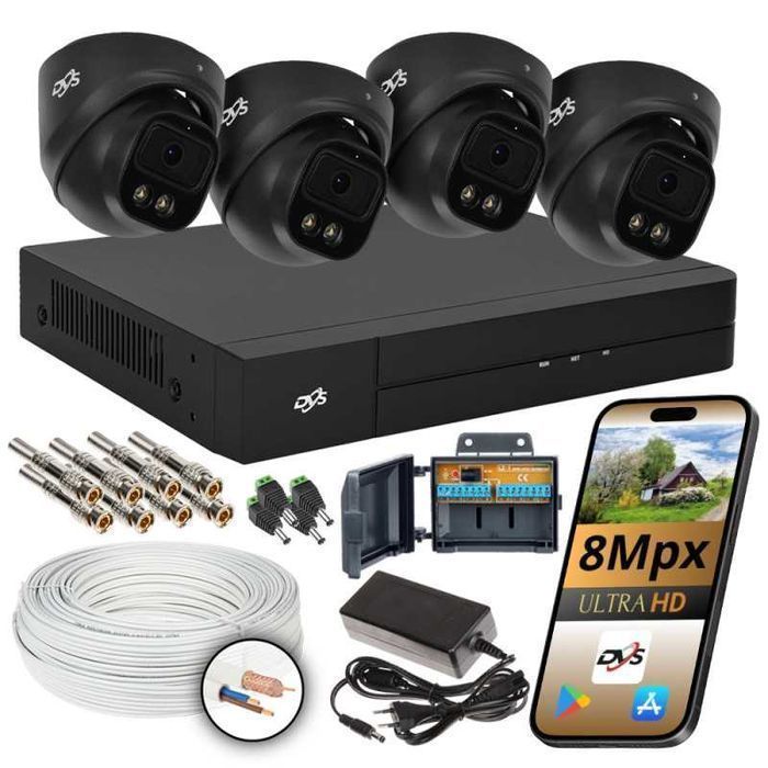 Zestaw monitoringu rejestrator 4 kamery 8MP kopułki IR LED DVS BCS HIK
