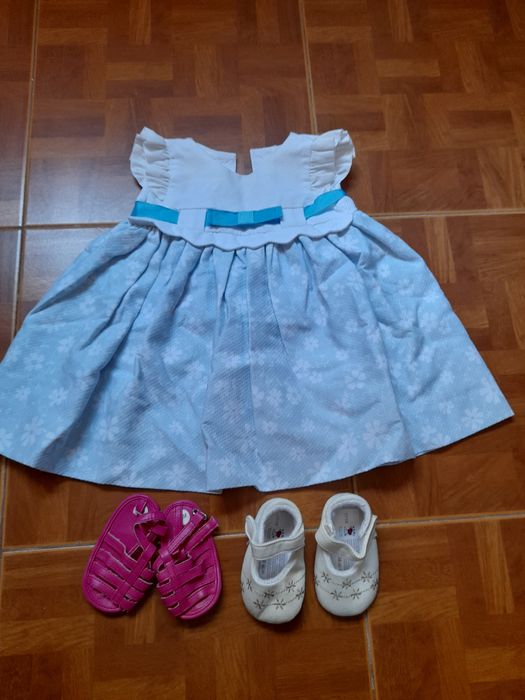 Vestido mais 2 calçados para menina dos 6 meses