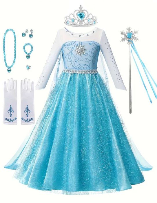 Nowy zestaw Elsa Elza, r. 116 + akcesoria przebranie