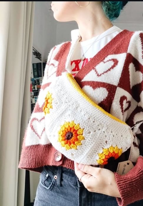 Saco à tiracolo em crochet em algodão