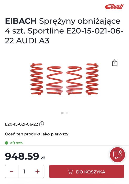 Sprężyny obniżające eibach a3/s3/Rs3