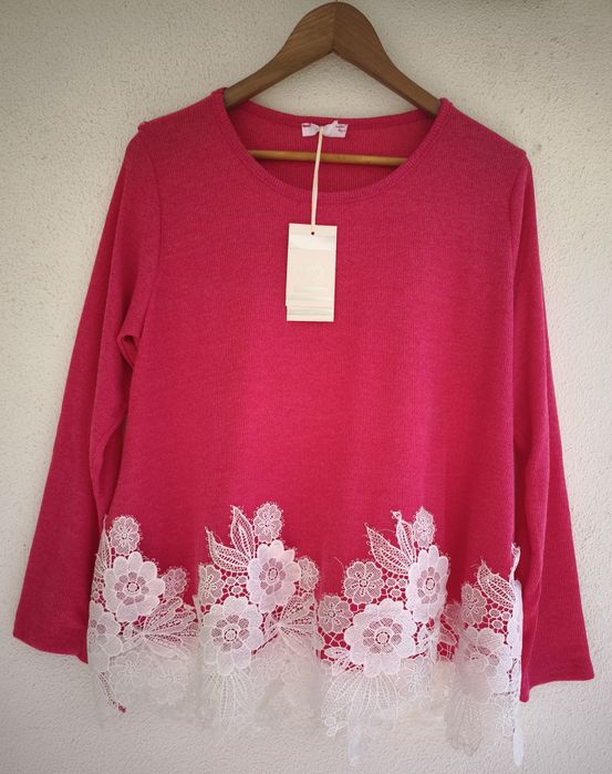 Camisola/túnica em malha, italiana, rosa fushia.