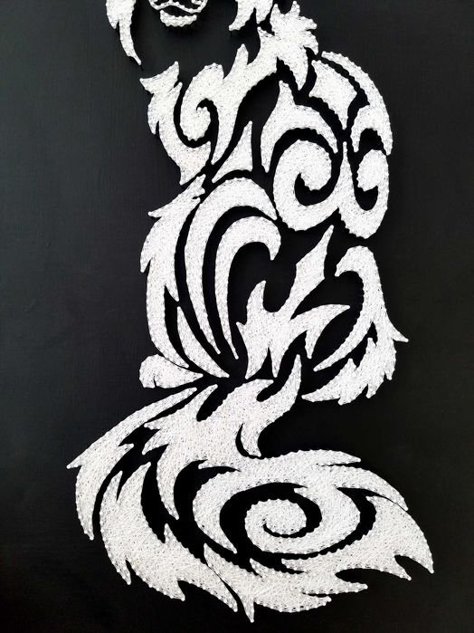 Картина Белый Кот, Стринг Арт кот, Декор в дом, Черно белое панно