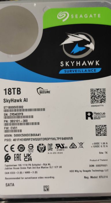 Жесткий диск Seagate SkyHawk Al HDD 18 TB 7200 rpm 256 MB ST18000VE002