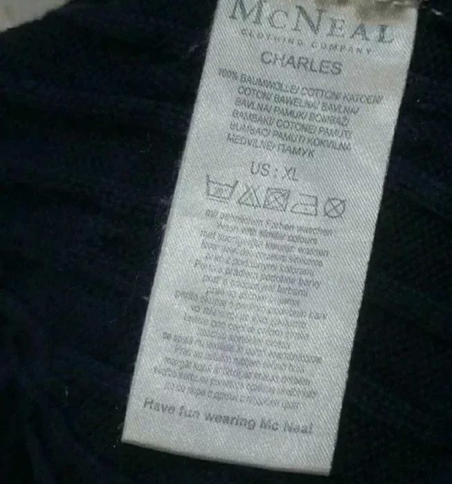 Mc Neal Charles sweter casual granat dekolt V wzór warkocze bawełna