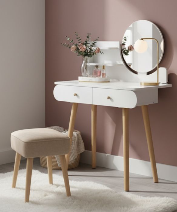 Toaletka kosmetyczna z lustrem w stylu skandynawskim, idealna jako pre
