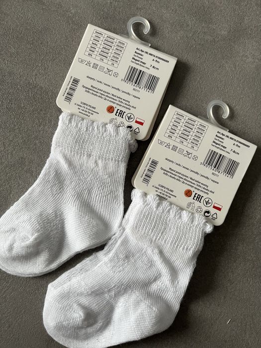 Cieńkie skarpetki niemowlęce białe eleganckie okazjonalne polska 6-9