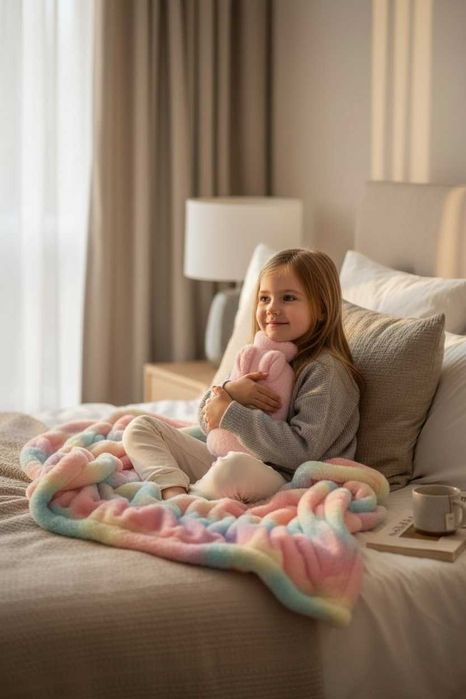 KOC TĘCZOWY 190×200 KOCYK RAINBOW Prezent na święta dla dziewczynki