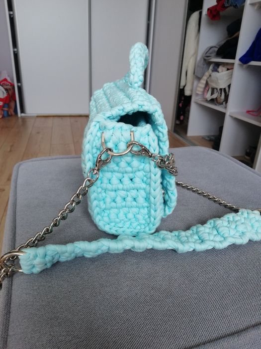 Torebka miętowa ze sznurka handmade