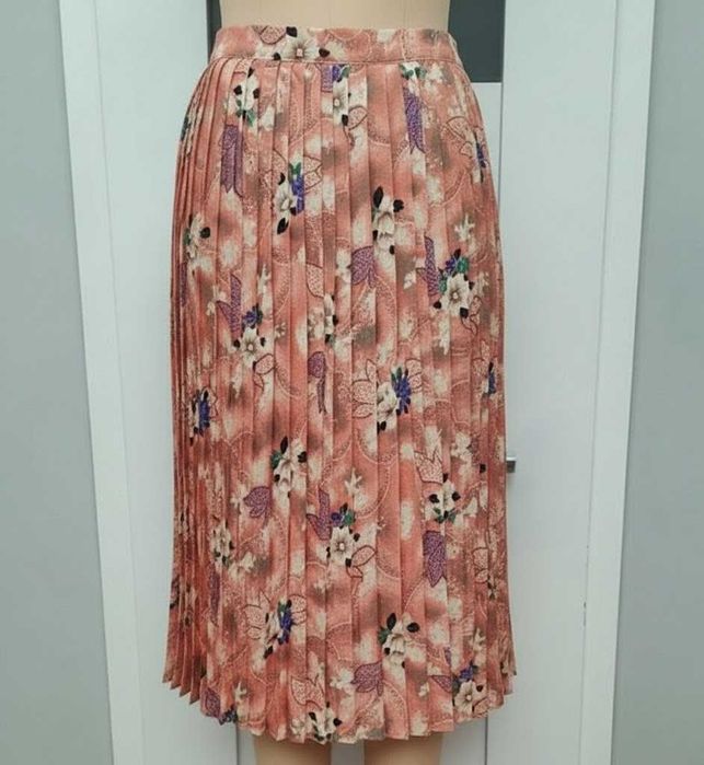 Różowa spódnica plisowana midi w kwiaty L/XL boho