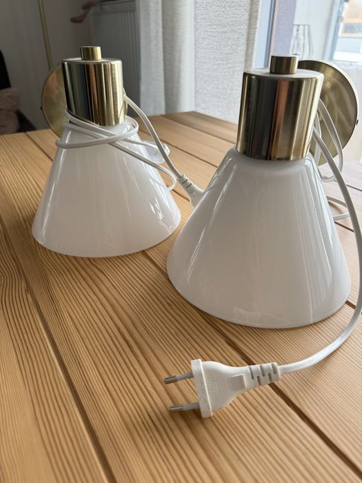 IKEA FLUGBO dwie lampy ścienne mosiądz szkło, E27