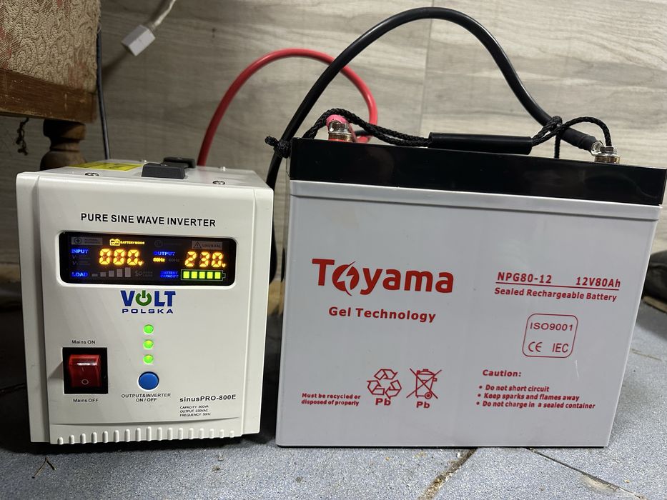 Інвертор volt polska 800 w ват безперебійник на котел 4-5 год комплект