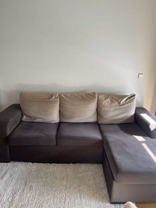 Sofá Chaise Longue Castanho-Escuro - Ótimo Estado Geral