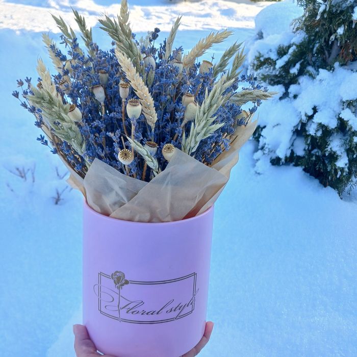 Сухоцвіт букет-композиція. Лаванда. Колоски пшениці, польовий мак.