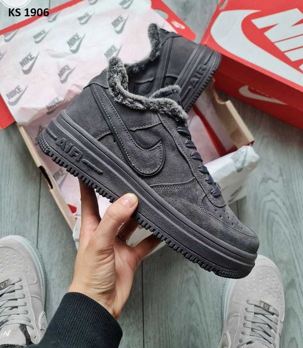 Мужские зимние кроссовки на меху Nike Air Force "Grey" 40-44