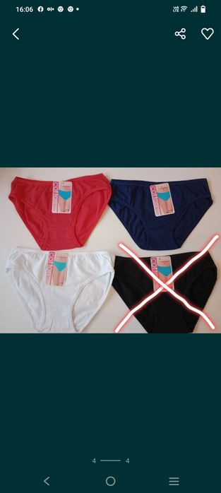 Majtki damskie figi bawełniane komplet 3 sztuki czerwone biel granat S