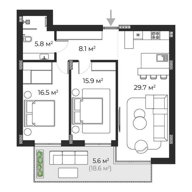 2-rooms apartment apartment by the address st. Aprelskiy per (area 81,6 m²) - Atlanta.ua - photo 3