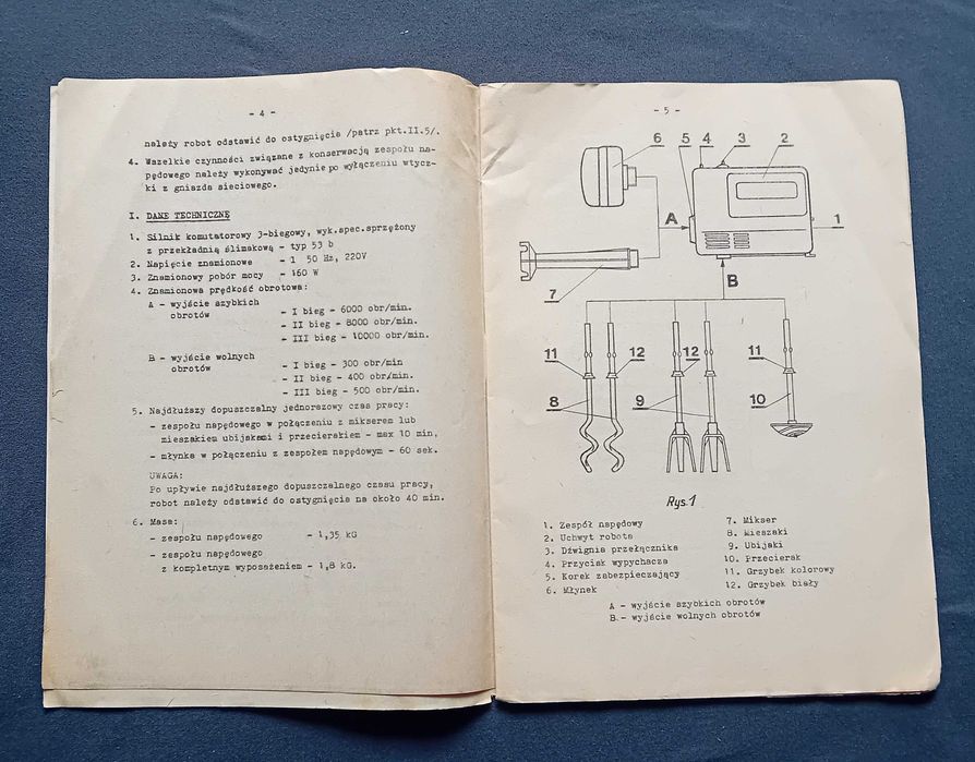 Instrukcja obsługi - mały robot kuchenny PREDOM-Prespol 71M, 1978 r.