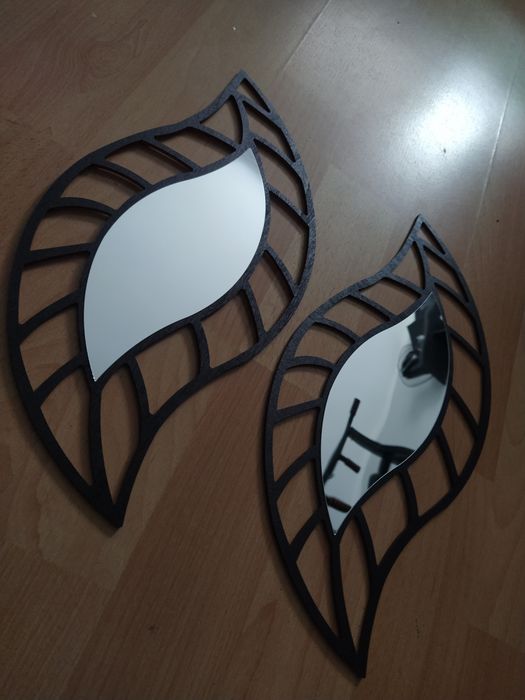 Lusterka ścienne dwa w zestawie z drewna ręcznie robione 30 cm czarne