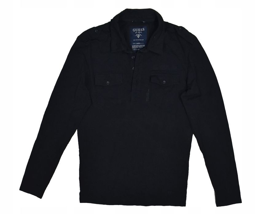 Guess Czarna Koszulka Polo Długi Rękaw Elastyczna L