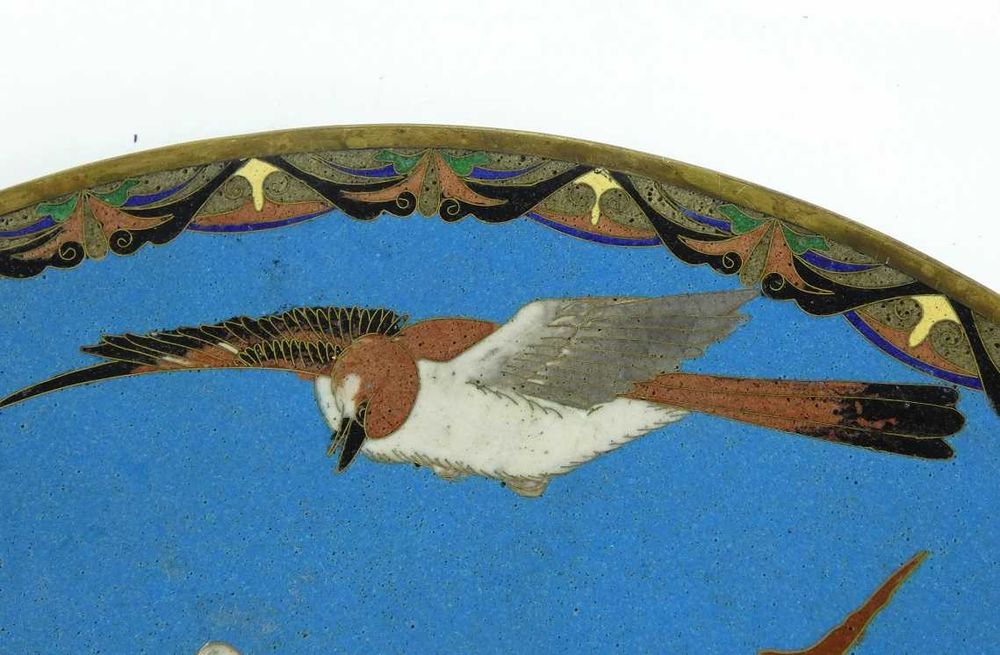 PATERA talerz emalia CLOISONNE ptak kwiat kamelia magnolia 30,5 cm