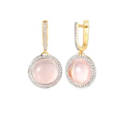 Kolczyki z różowym kwarcami i diamentami E28933 Y A RQ  Adiamo