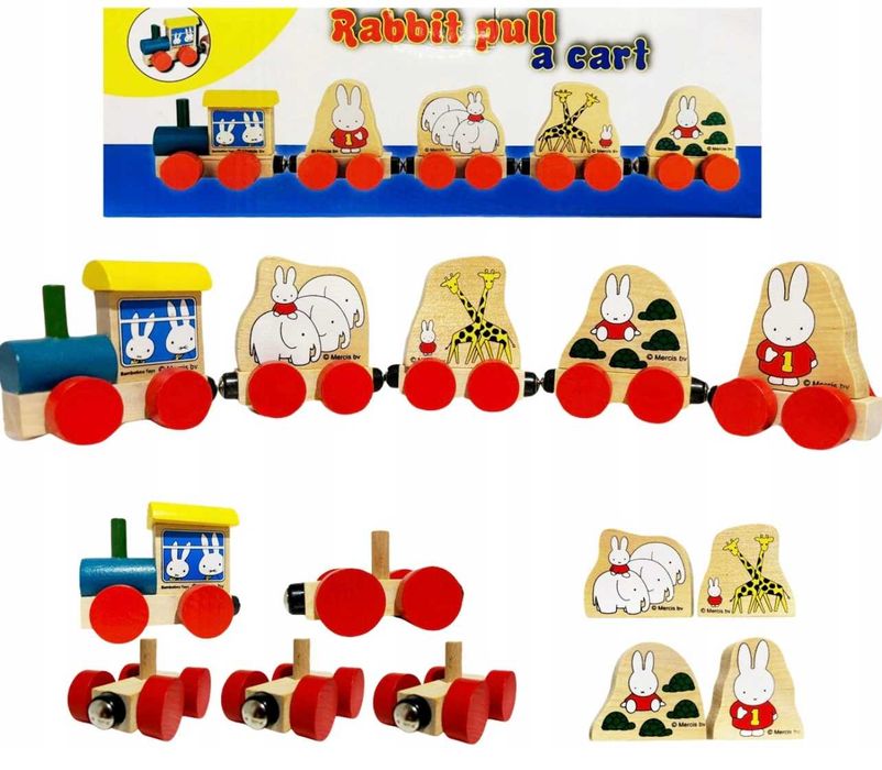 Drewniana kolejka ,pociąg ze zwierzętami