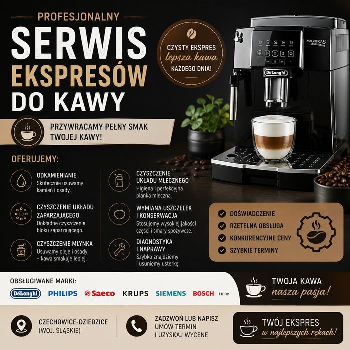 Serwis eksresów do kawy. Saeco, Jura, DeLonghi, Siemens, inne