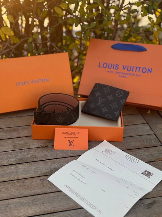 Набор Louis Vuitton мужской черный подарочный набор Лв Луи Витон | Ремінь Луї Вітон чорний чоловічий 105 см шкіряний пояс Louis Vuitton гаманець ЛВ