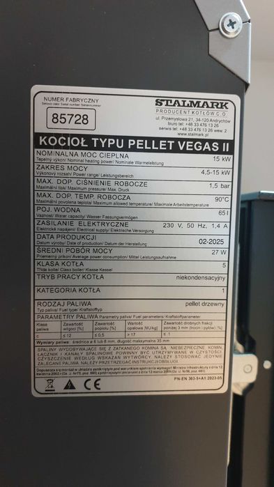 Kocioł typu Pellet Vegas II 15 kW Stalmark