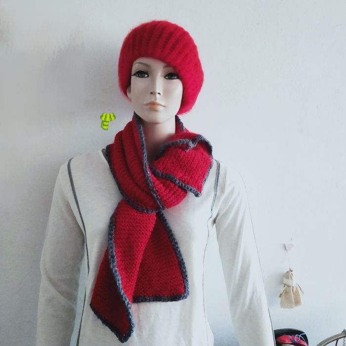 Beret moherowy, czerwony, dwuwarstwowy