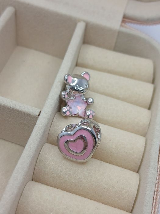 2x nowy charms × miś i serce z opalami × srebro 925
