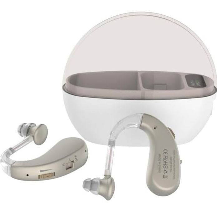 Слуховий апарат завушні навушники, зарядний футляр, USB-C, готові до ц