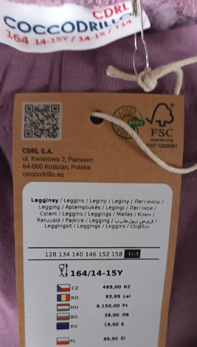 Spodnie leginsy 164 14 - 15 lat nowe Cocodrillo