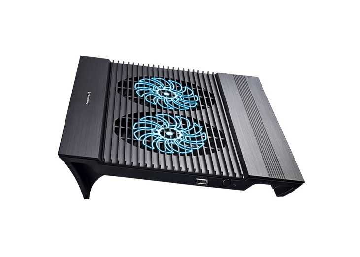 Aluminiowa czarna podstawka chłodząca do laptopa 17" 43,2 cm Deepcool N8 BLACK 2 wentylatory 1000 RPM