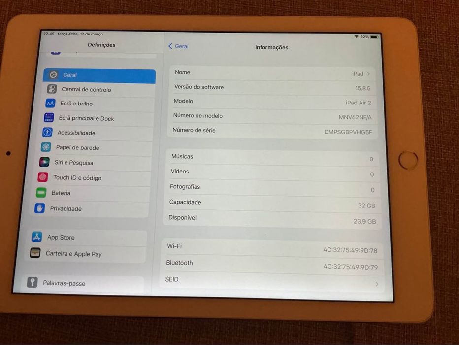 iPad Air 2 de 32Gb branco