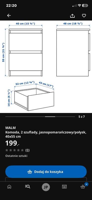 Komoda MALM z dwoma szufladami. IKEA
