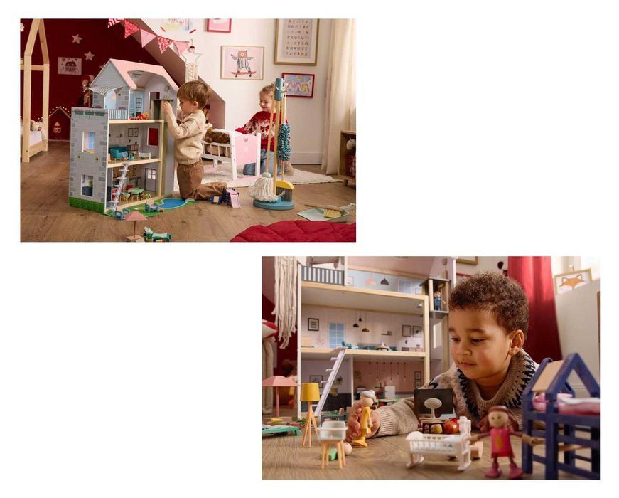 Domek dla lalek willa dzieci LED lalki XXL 3xpiętro DREWNO winda DEMO