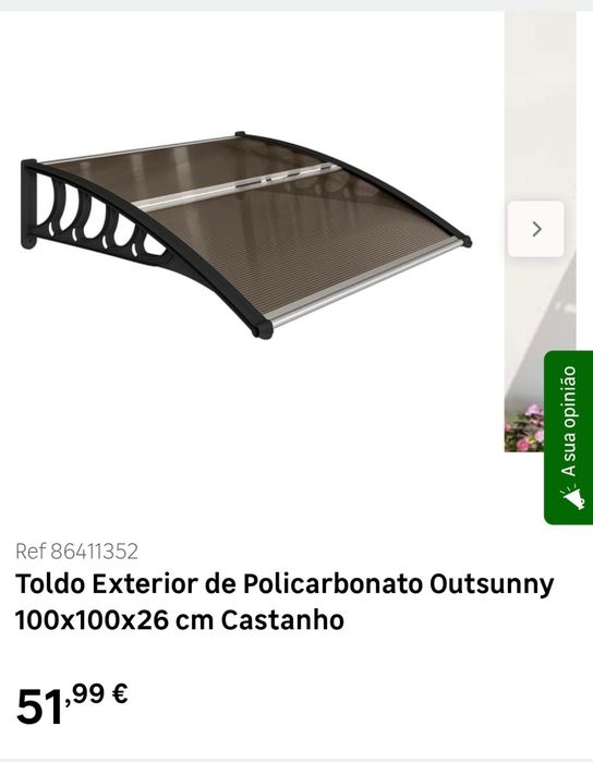 Alpendre exterior em policarbonato Outsunny 100x27. 3 peças