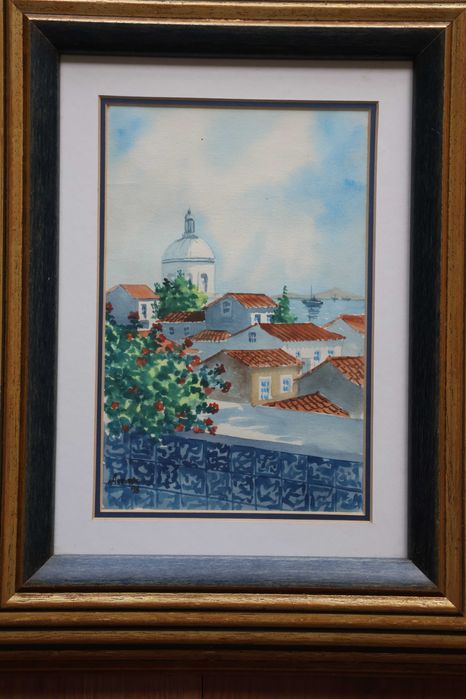 Quadro Aguarela Original "Lisboa - Alfama e Panteão"