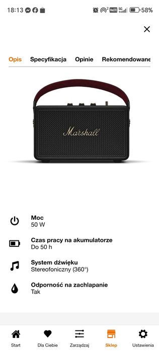 Głośnik przenośny Marshall Kilburn III czarny 50 W