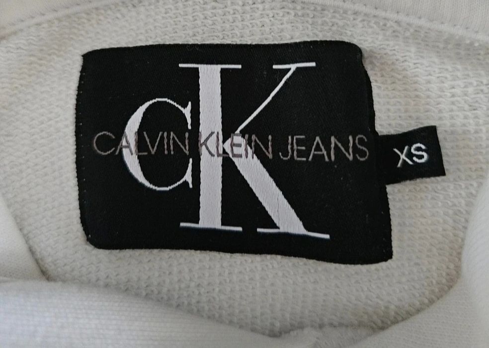 Bluza Calvin Klein Jeans CK Biała z Kapturem Rozmiar XS a S