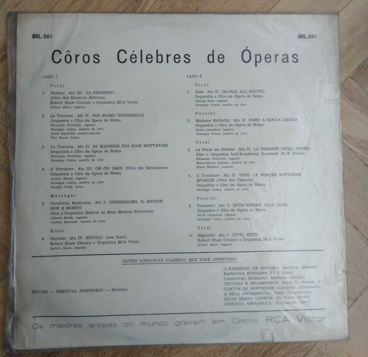 vinil: "Coros célebres de óperas – Aida, Madame Butterfly, etc…"