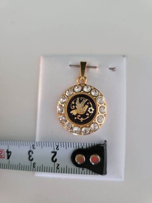 Medalion zawieszka  Toledo damasceński ptaszek Kryształki piękny nowy