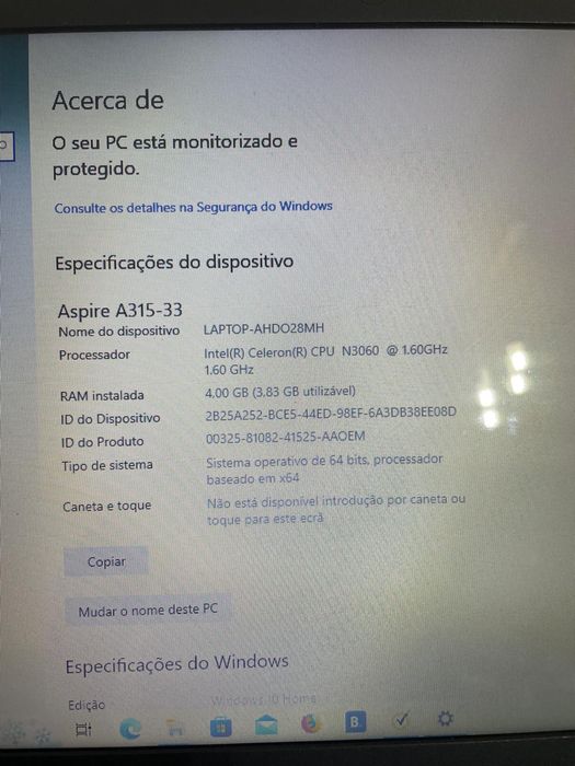 Portatil Acer A315-33 4/120GB