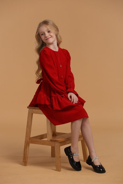 Дитяче плаття червоне з вельвету для дівчинки. Розміри від 122 до 152.