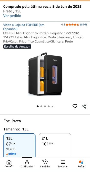 Mini Frigorífico 15L preto