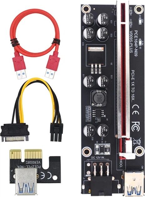 Райзер Dynamode PCI-E x1 to 16x 60cm USB 3.0 Cable SATA to 6Pin