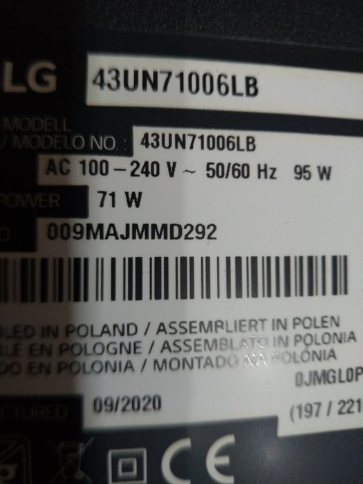 Smart TV LG 43un71006, ecrã partido, referência das placas nas fotos